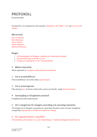 Protokoll styrelsemöte - beslut per capsulam | DokuMera