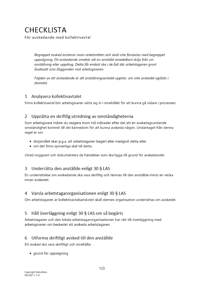Checklista för avskedande_ med kollektivavtal 2024