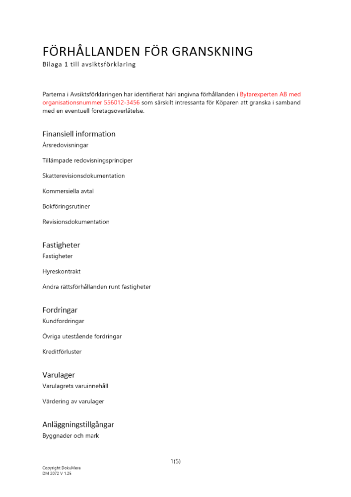 Förhållanden för granskning företagsöverlåtelse rörelse