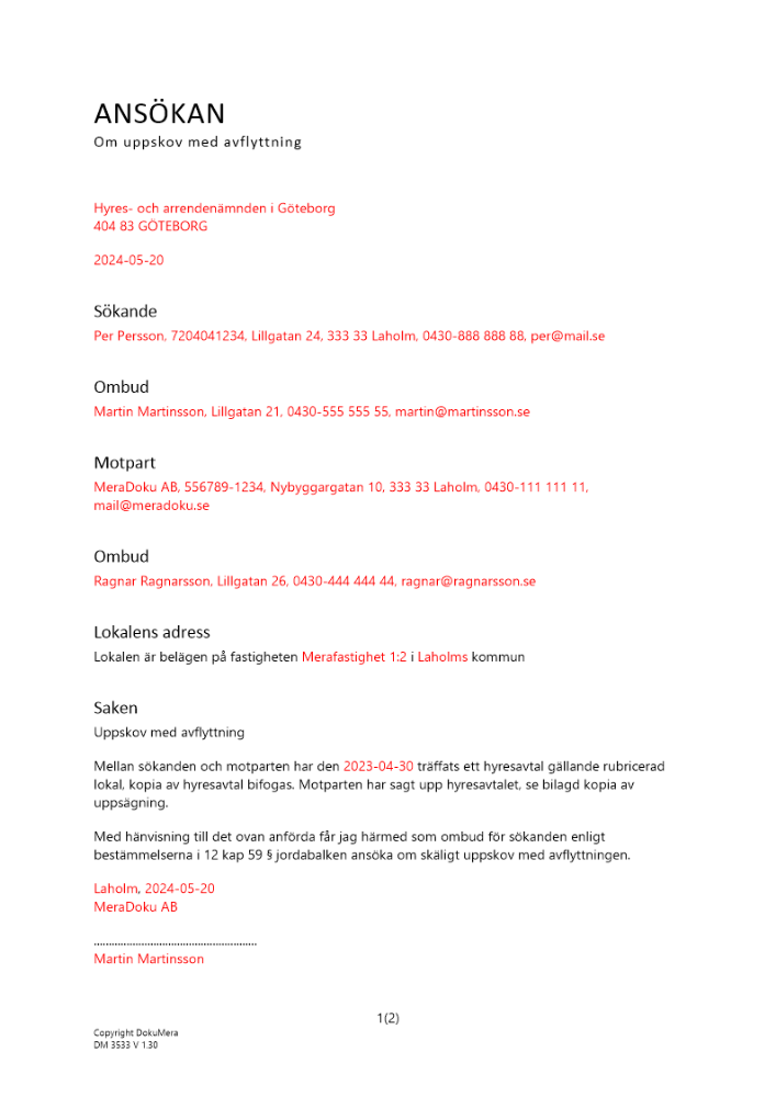 Ansökan om uppskov med avflyttning Lokal DokuMera