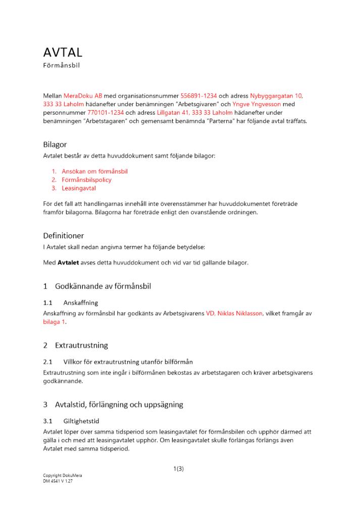 Avtal om förmånsbil DokuMera