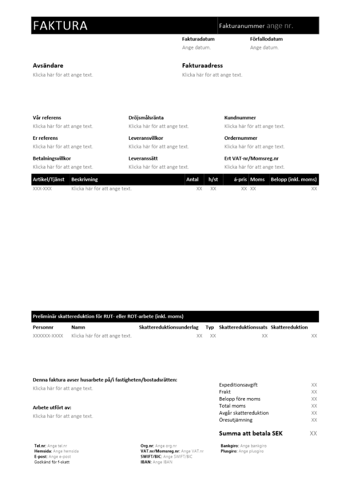 Faktura ROT och RUT 2024