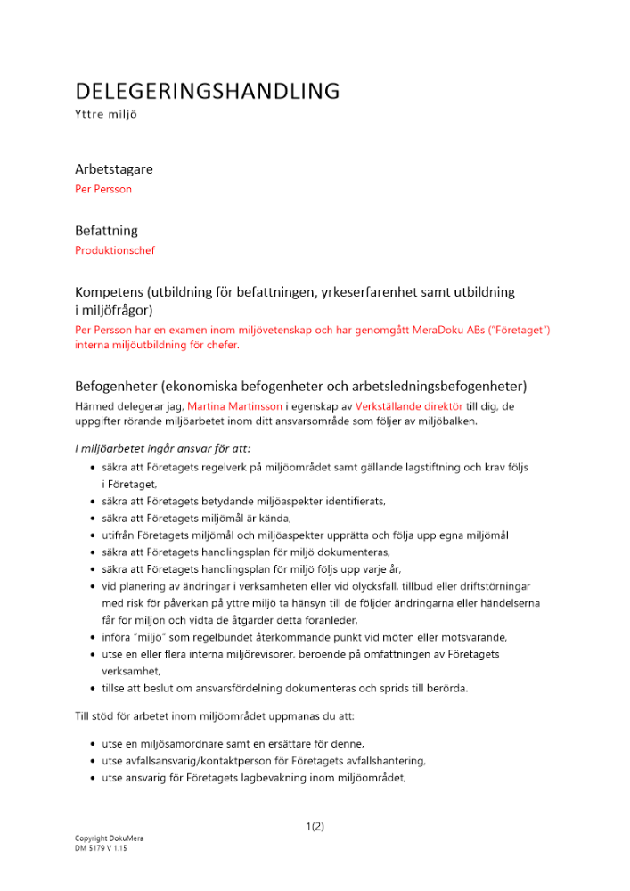 Delegeringshandling yttre miljö