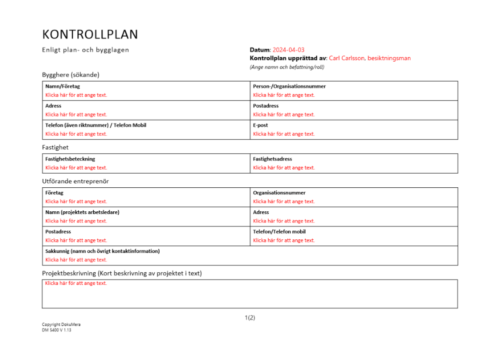 Kontrollplan enligt plan- och bygglagen 2024