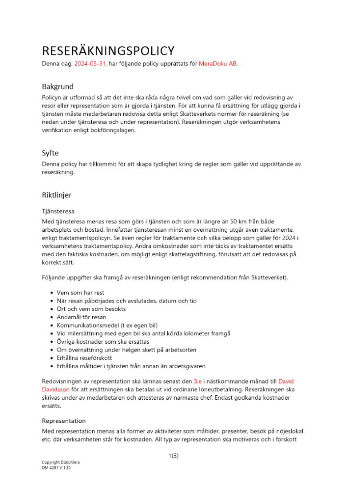 Reseräkningspolicy