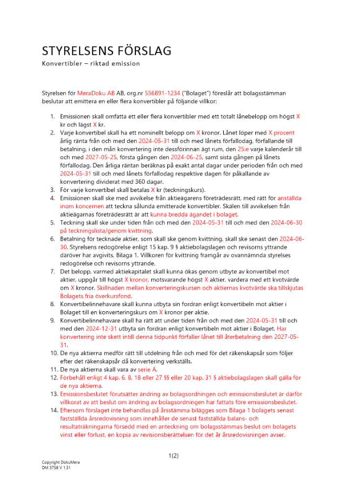 Styrelsens förslag – Riktad konvertibelemission (kvittning) - Privat avstämningsbolag 2024