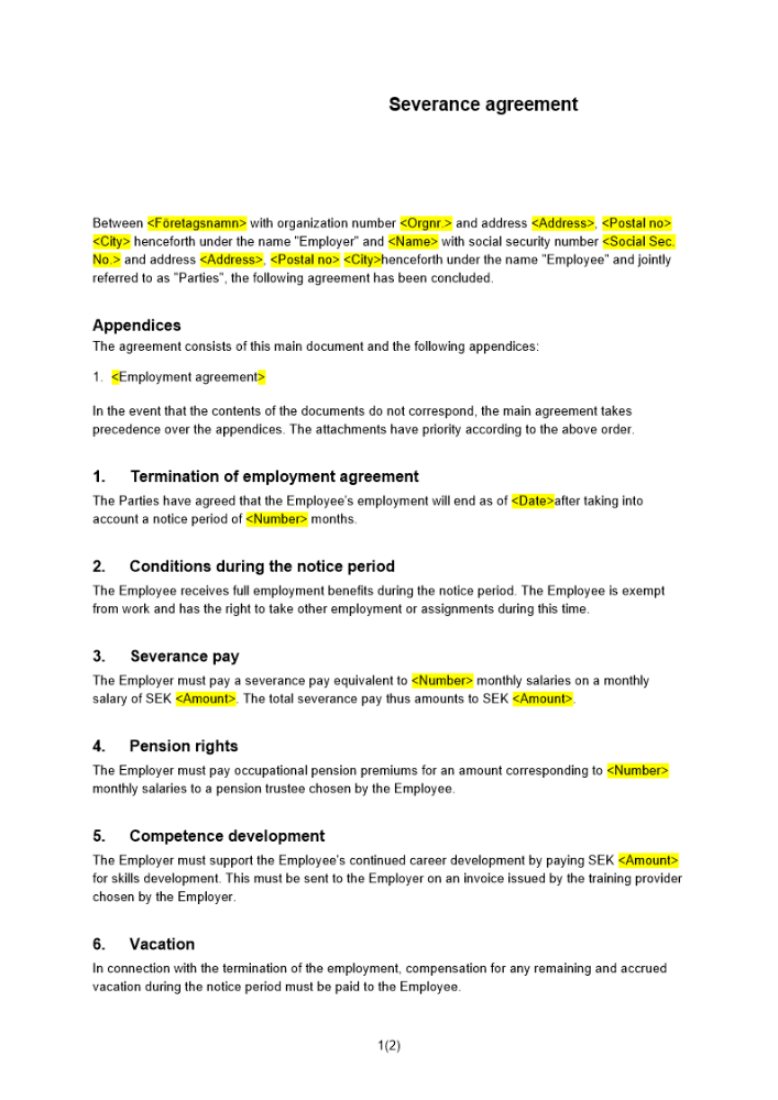 Avgångsavtal Engelsk