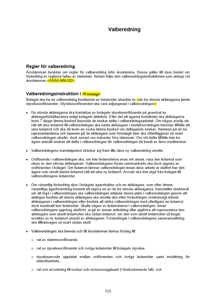 Instruktioner för valberedning