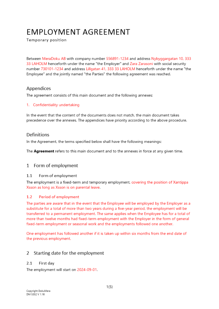 Anställningsavtal vikariat Engelsk