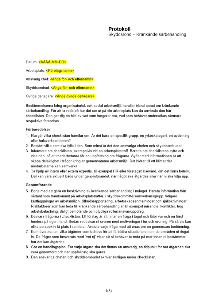 Protokoll skyddsrond kränkande särbehandling