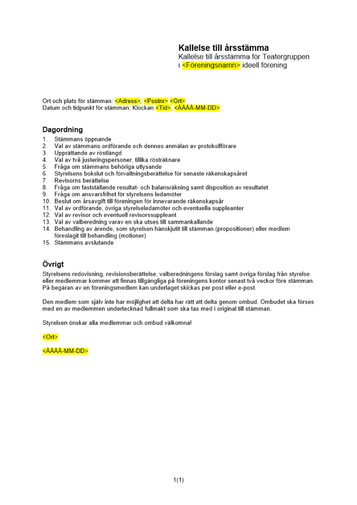 Kallelse till årsstämma ideell förening