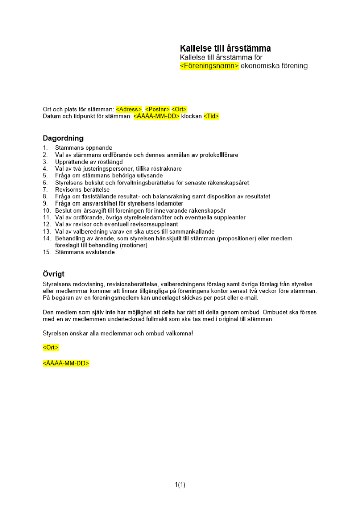 Kallelse till föreningsstämma