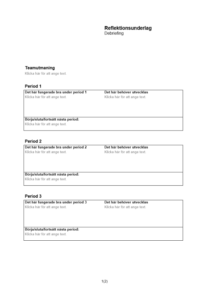 Reflektionsunderlag debriefing