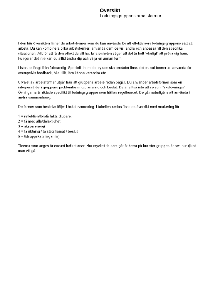 Översikt ledningsgruppens arbetsformer