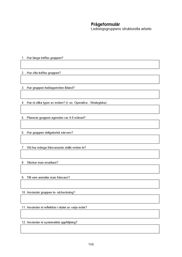 Frågeformulär - ledningsgruppens strukturella arbete