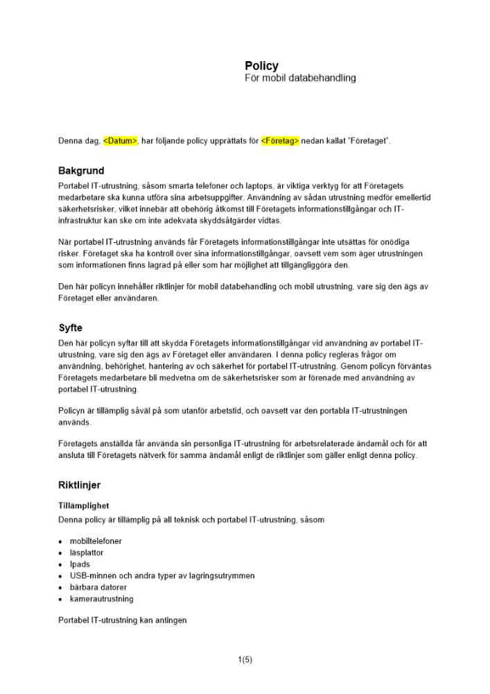 Policy för mobil databehandling