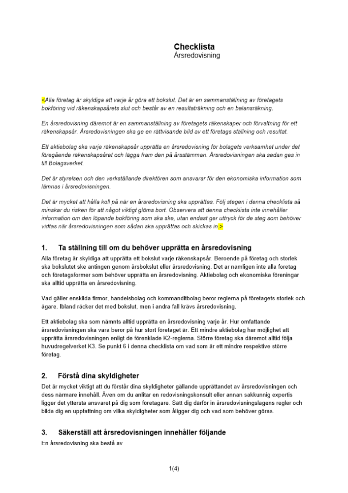 Checklista - årsredovisning