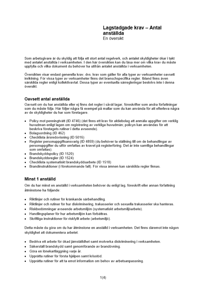 Lagstadgade krav antal anställda en översikt