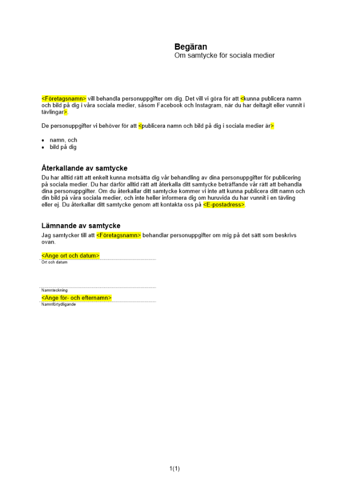 Begäran om samtycke sociala medier