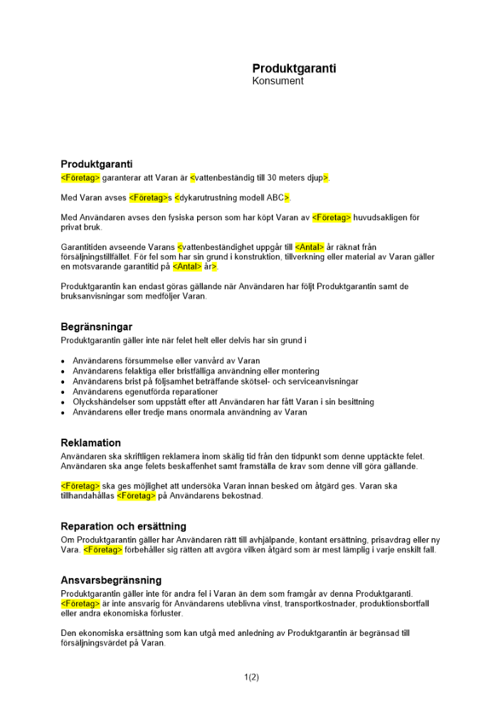 Produktgaranti - Konsument