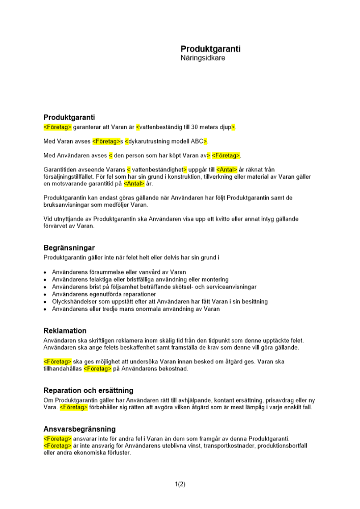 Produktgaranti - Näringsidkare