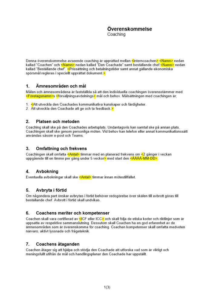 Överenskommelse om coaching