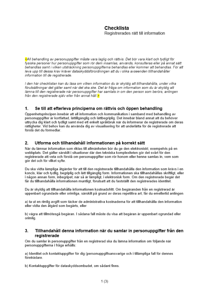 Checklista registrerades rätt till information