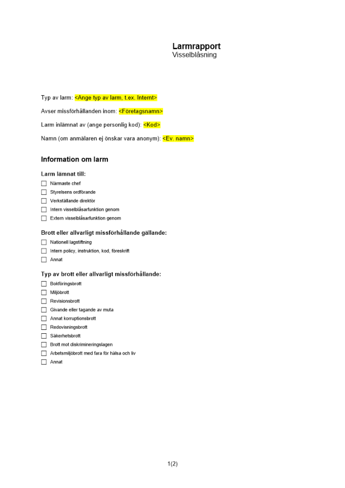 Larmrapport visselblåsning