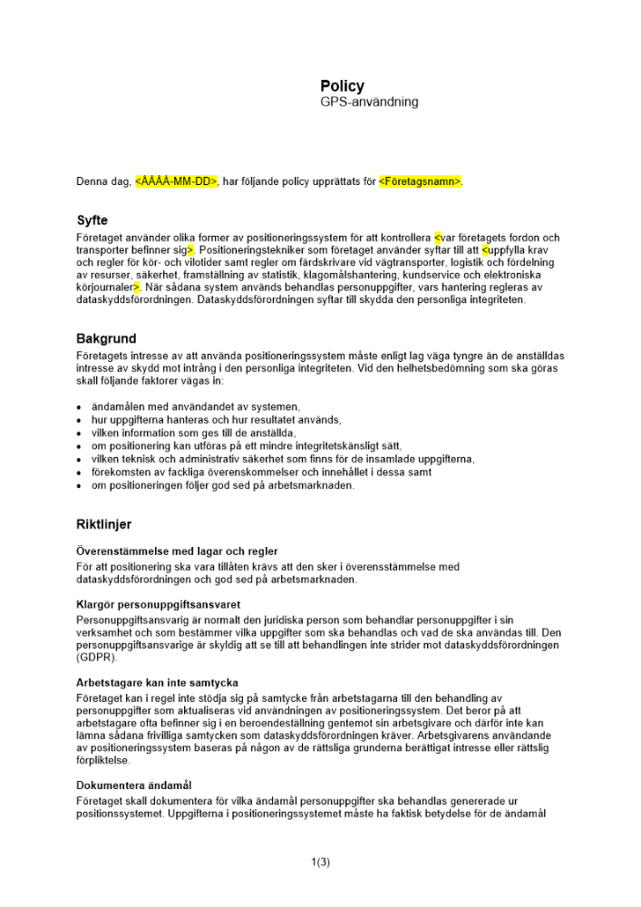 Policy för GPS-användning