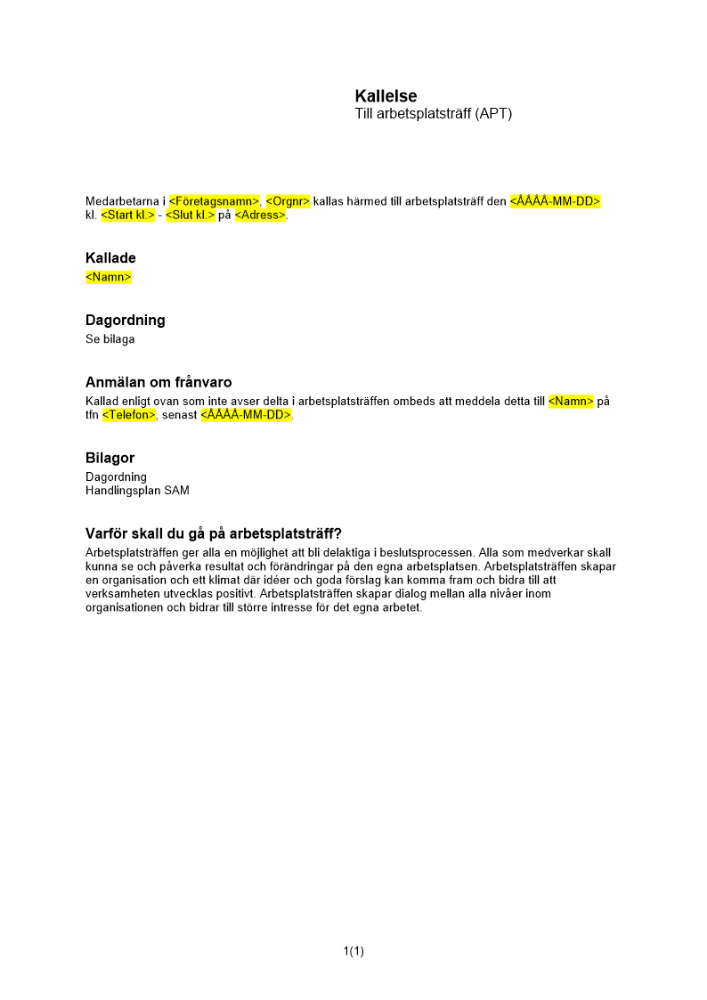 Kallelse arbetsplatsträff