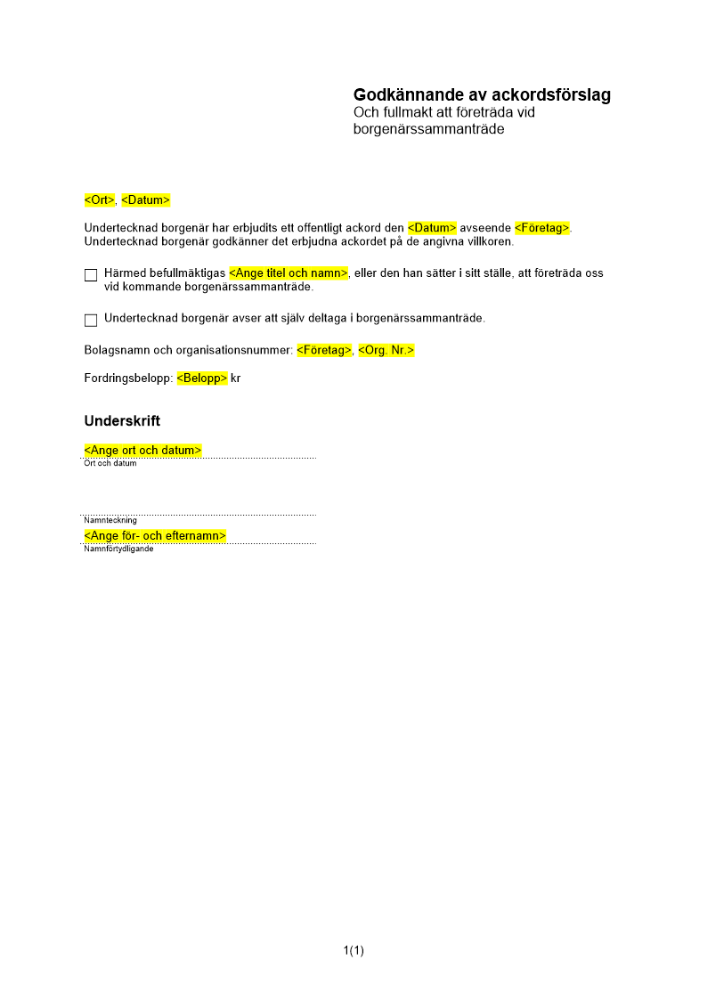Godkännande av ackordsförslag