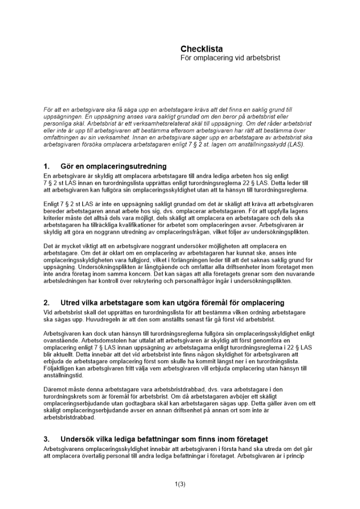 Checklista omplacering