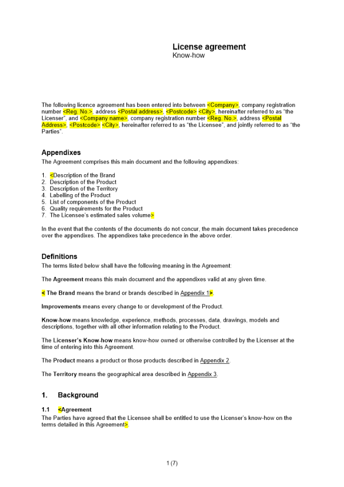 Licensavtal _Know-how_ Engelsk