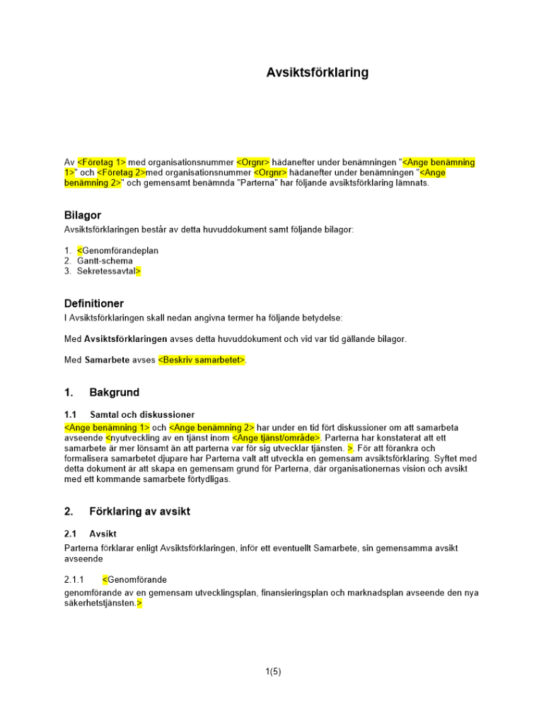 Avsiktsförklaring samarbete