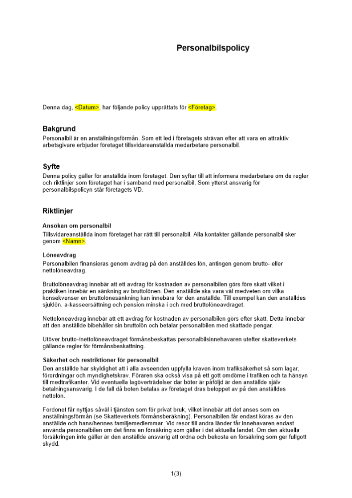 Personalbilspolicy