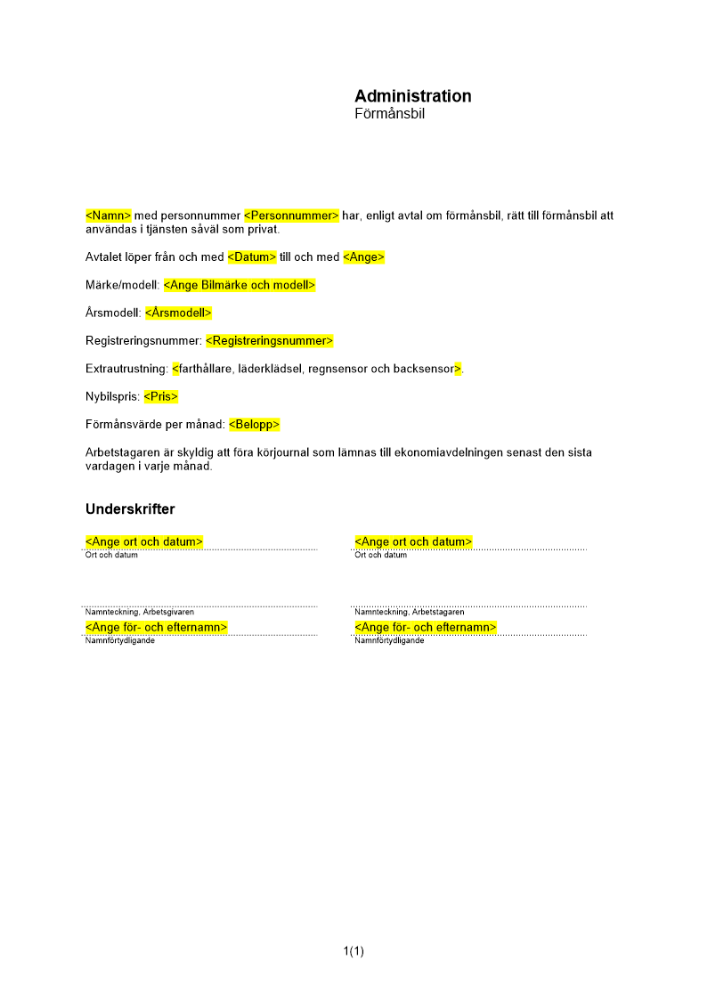 Administration förmånsbil