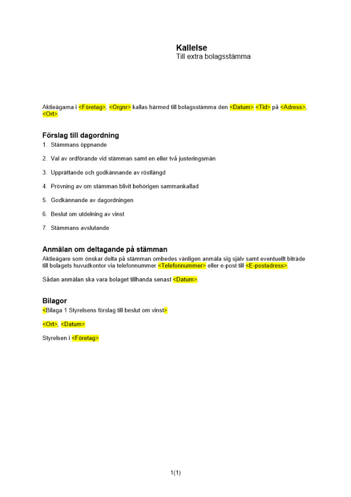 Kallelse extra bolagsstämma - Utdelning