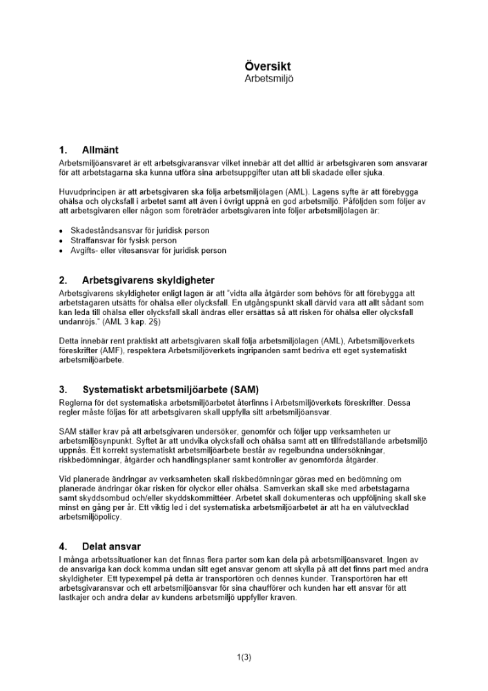 Översikt arbetsmiljö