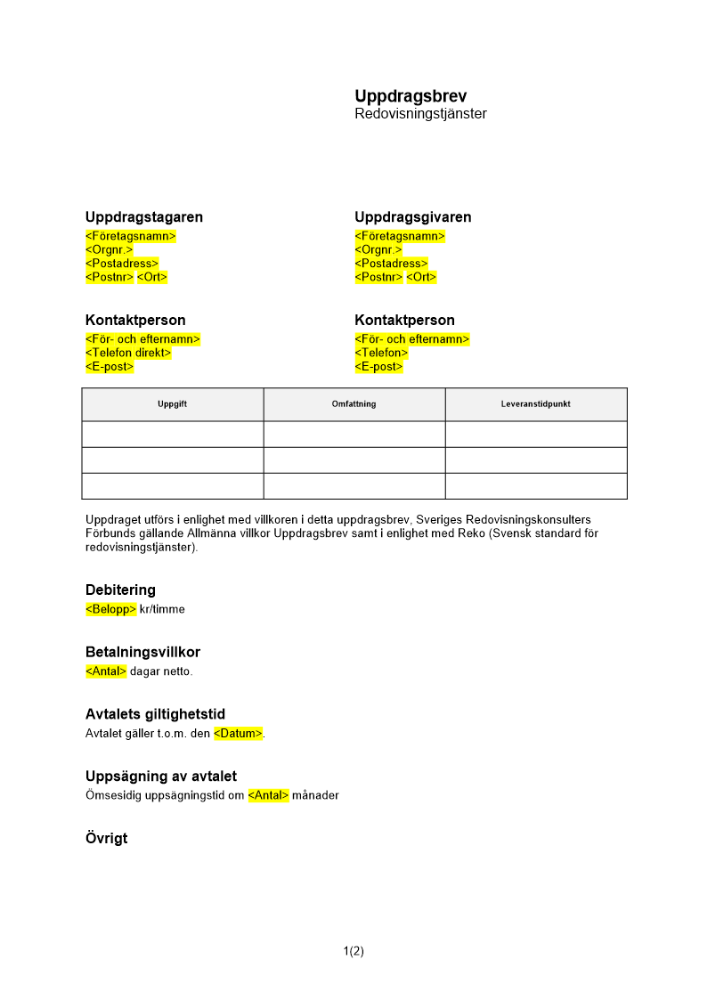 Uppdragsbrev redovisningstjänster förenklad