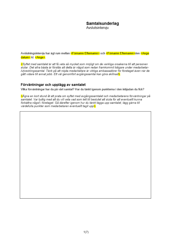 Samtalsunderlag avslutsintervju (egen begäran)