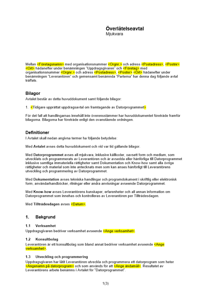 Överlåtelseavtal mjukvara