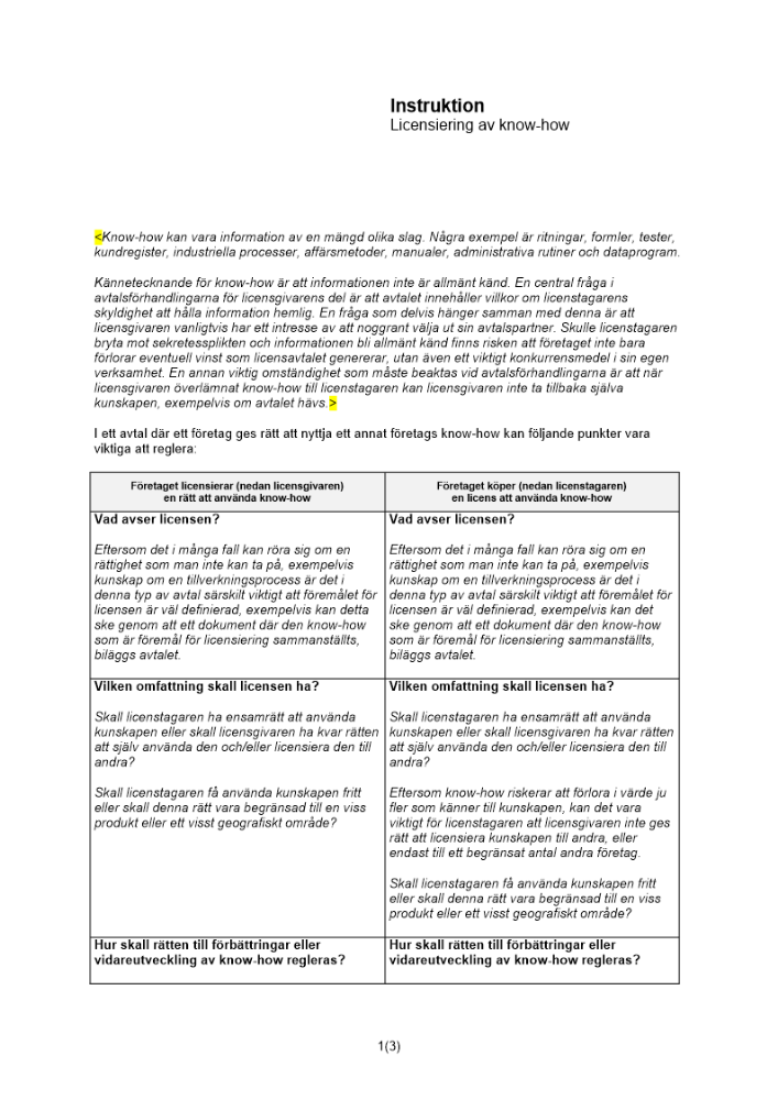 Instruktion licensiering av know-how