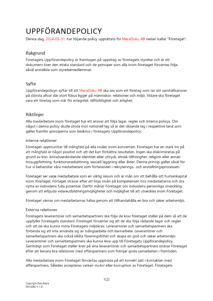 Uppförandepolicy