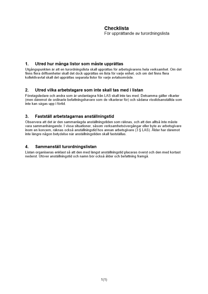 Checklista för turordningslista