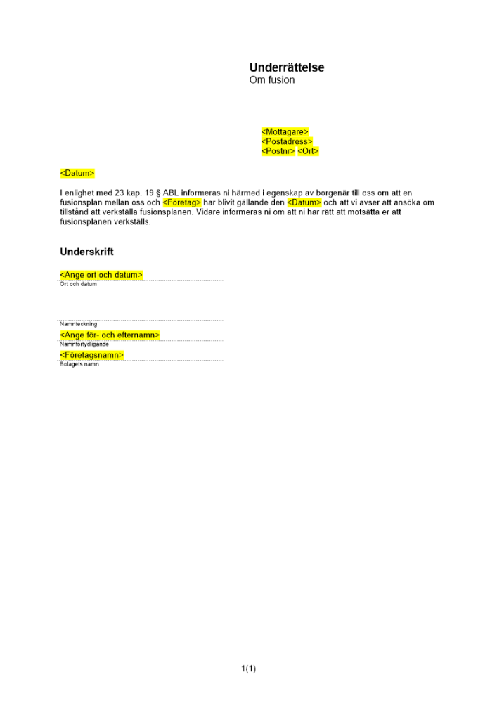 Underrättelse till kända borgenärer (kombination)