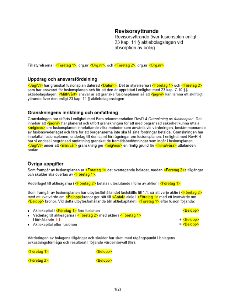 Revisorsyttrande enl 23 kap 11 _ ABL _Absorption_