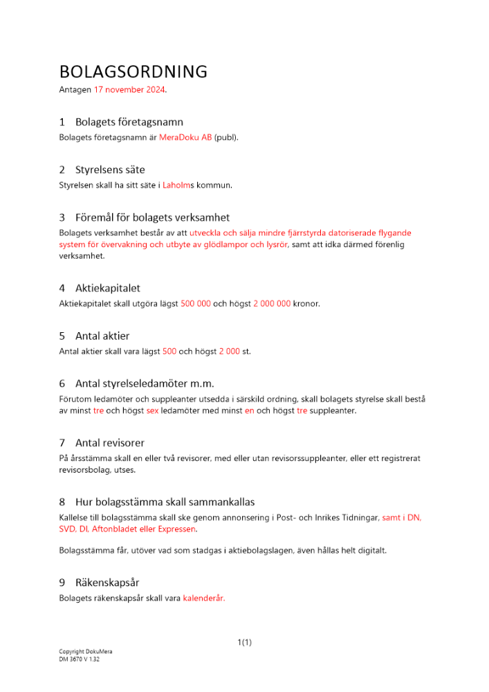 Bolagsordning - Publikt utan inskränkningar