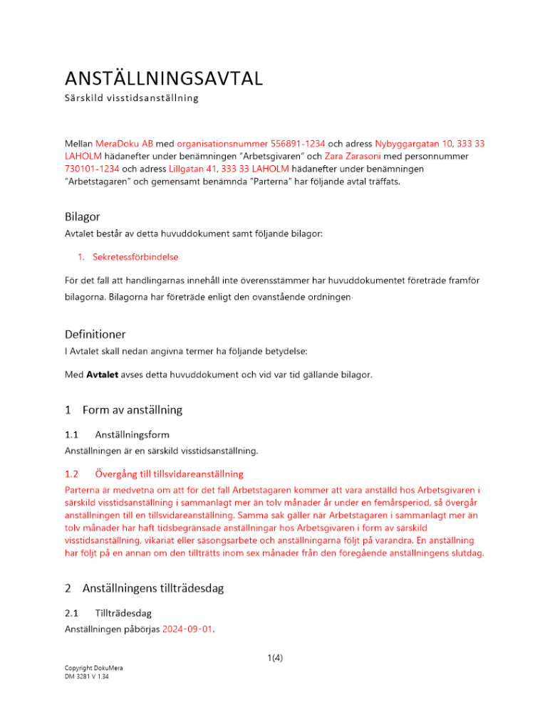 Anställningsavtal särskild visstid