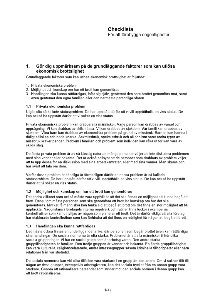 Checklista förebygga oegentligheter