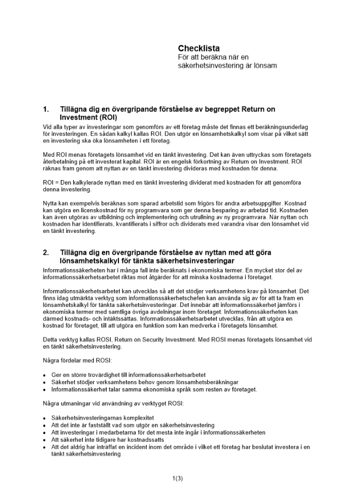 Checklista lönsam säkerhetsinvestering